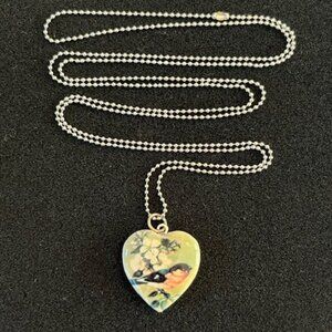 HEART LOCKET | In Bloom Silver-tone Pendant Necklace with Bird-EUC